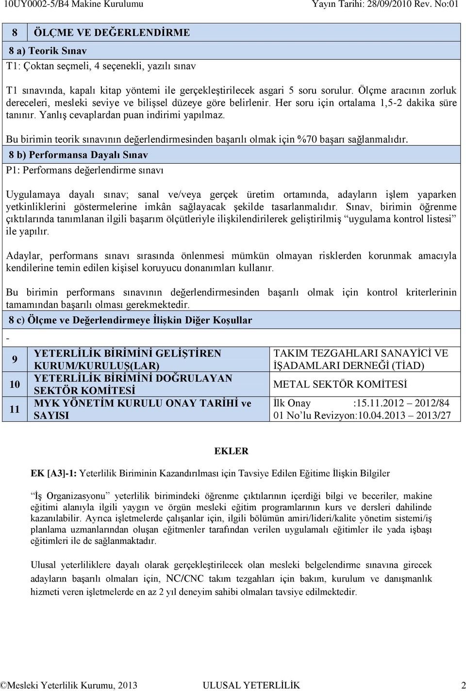 Ölçme aracının zorluk dereceleri, mesleki seviye ve bilişsel düzeye göre belirlenir. Her soru için ortalama 1,5-2 dakika süre tanınır. Yanlış cevaplardan puan indirimi yapılmaz.