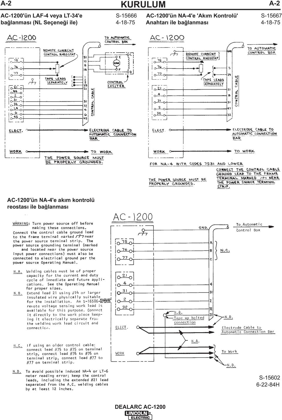 S-15667 Anahtarı ile bağlanması 4-18-75 AC-1200'ün NA-4'e akım