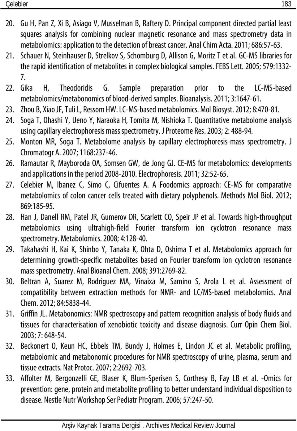 Anal Chim Acta. 2011; 686:57-63. 21. Schauer N, Steinhauser D, Strelkov S, Schomburg D, Allison G, Moritz T et al.