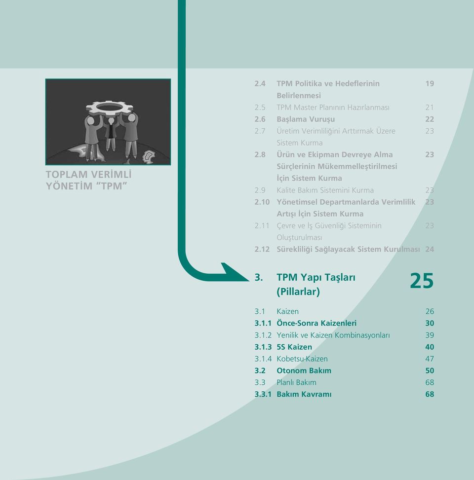 9 Kalite Bak m Sistemini Kurma 23 2.10 Yönetimsel Departmanlarda Verimlilik 23 Art fl çin Sistem Kurma 2.11 Çevre ve fl Güvenli i Sisteminin 23 Oluflturulmas 2.
