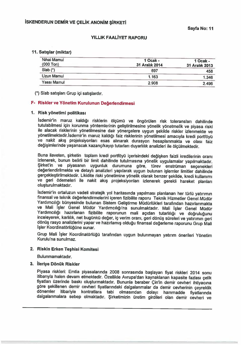 dönemler itibariyle kontratlara tabi olmasından dolayı hammadde fiyatlarında dalgalanmalara sebep olmaktadır. Şirketimizin üretim girdileri olan demir cevheri ve itibarıyla halen devam etmektedir.