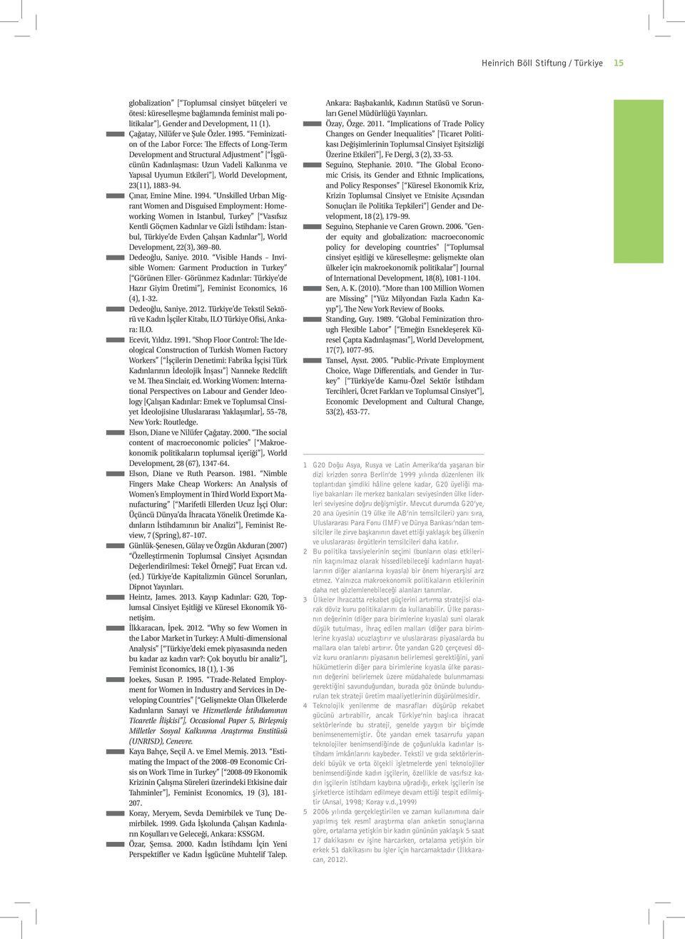 Feminization of the Labor Force: The Effects of Long-Term Development and Structural Adjustment [ İşgücünün Kadınlaşması: Uzun Vadeli Kalkınma ve Yapısal Uyumun Etkileri ], World Development, 23(11),