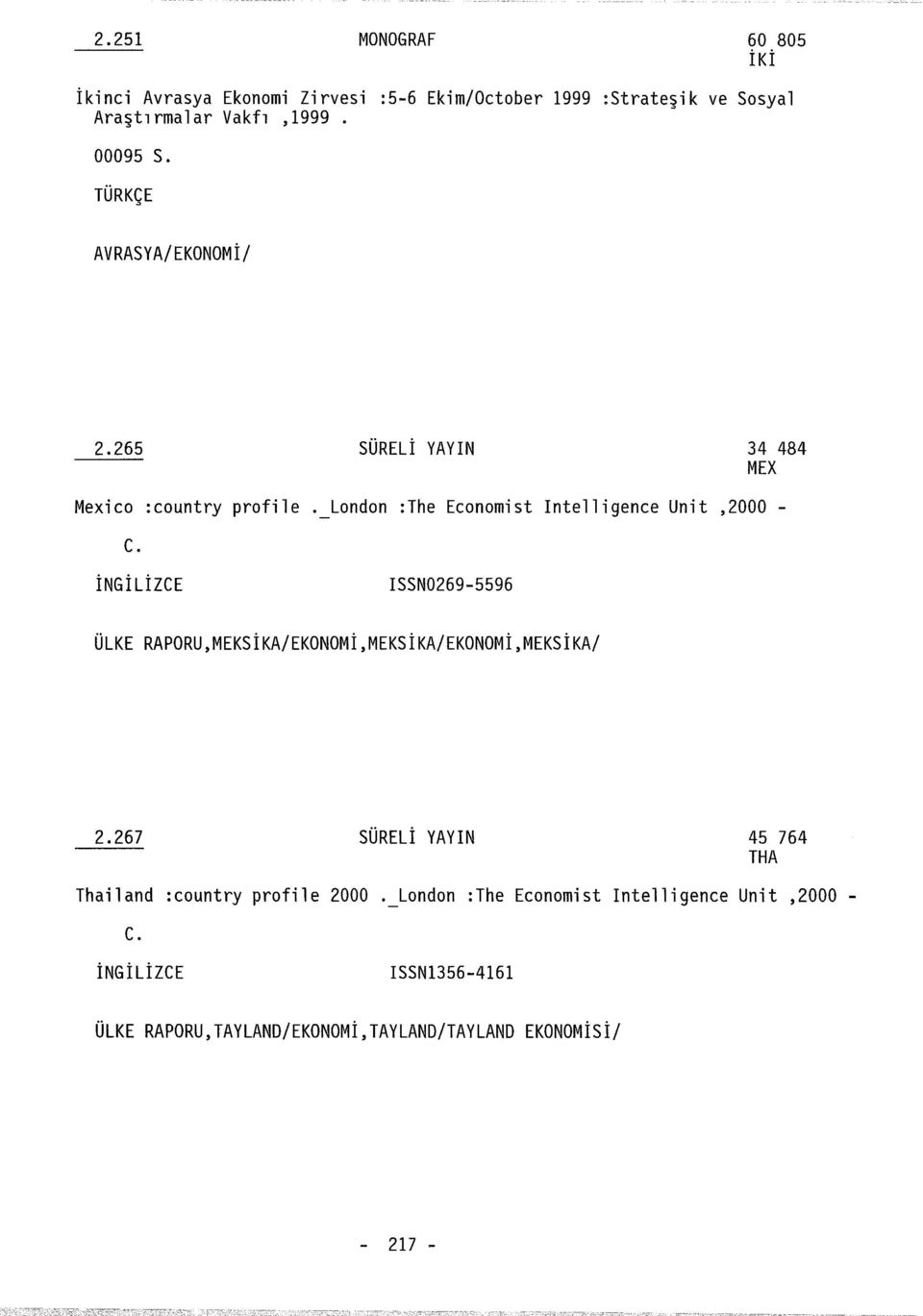 265 SÜRELi YAYIN 34 484 MEX Mexico :country profile London :The Economist Intelligence Unit,2000 - İNGiLiZCE ISSN0269-5596 ÜLKE