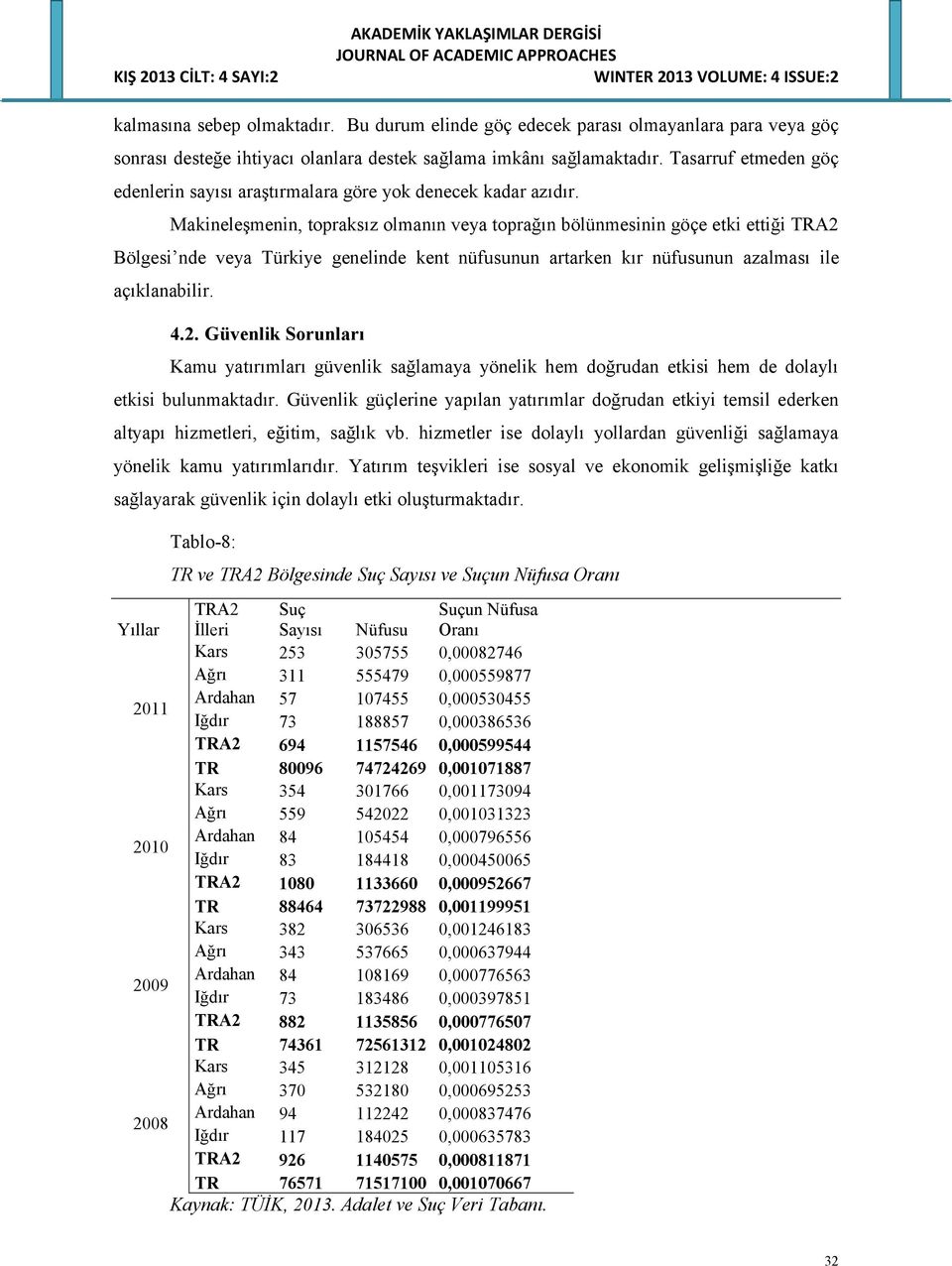 Makineleşmenin, topraksız olmanın veya toprağın bölünmesinin göçe etki ettiği TRA2 