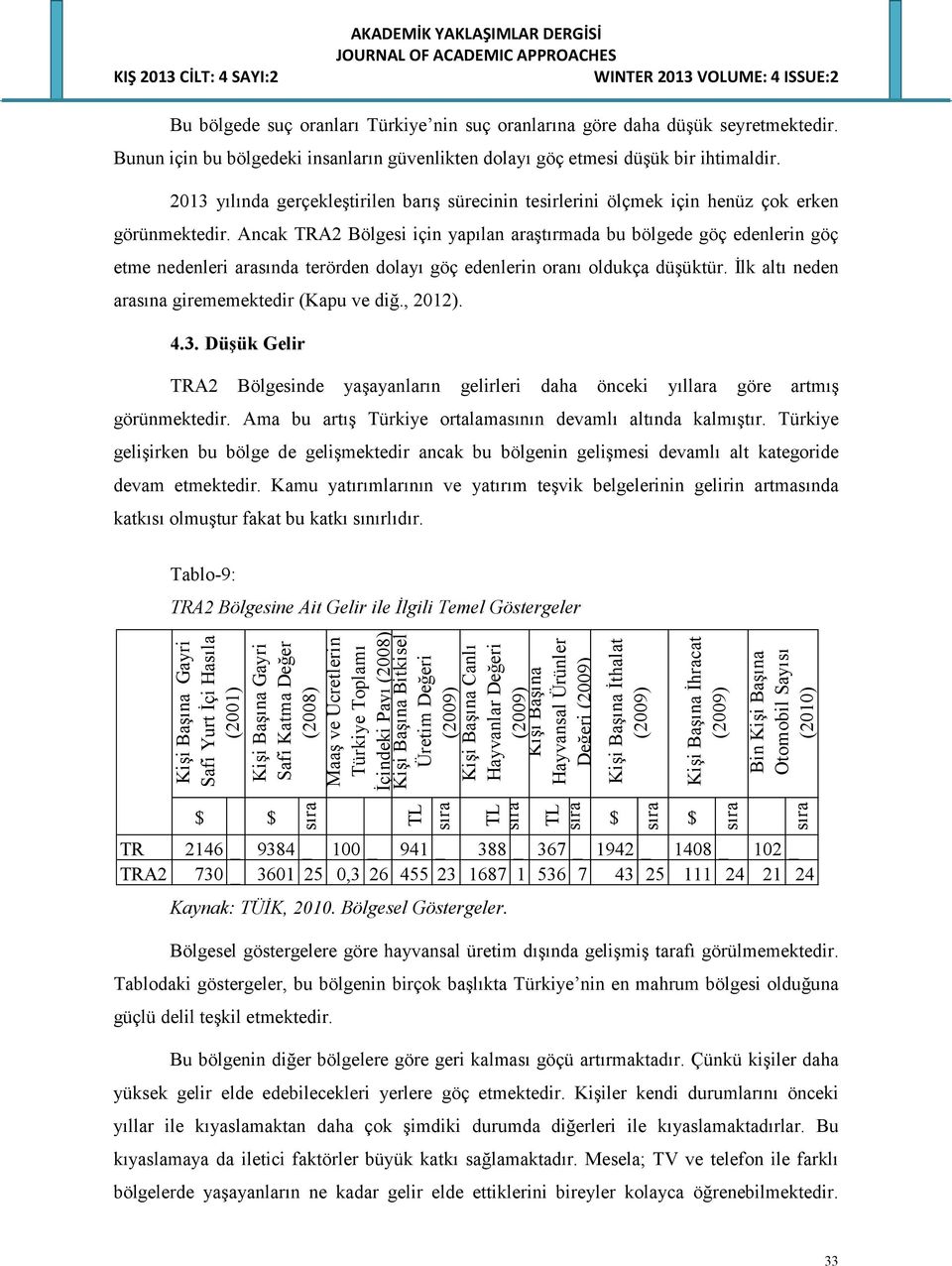 Ancak TRA2 Bölgesi için yapılan araştırmada bu bölgede göç edenlerin göç etme nedenleri arasında terörden dolayı göç edenlerin oranı oldukça düşüktür.