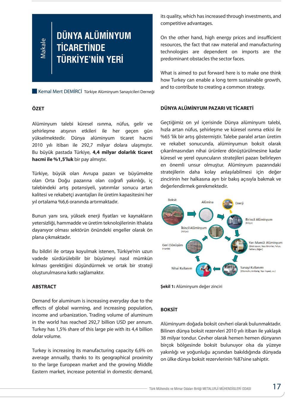 Kemal Mert DEMİRCİ Türkiye Alüminyum Sanayicileri Derneği What is aimed to put forward here is to make one think how Turkey can enable a long term sustainable growth, and to contribute to creating a