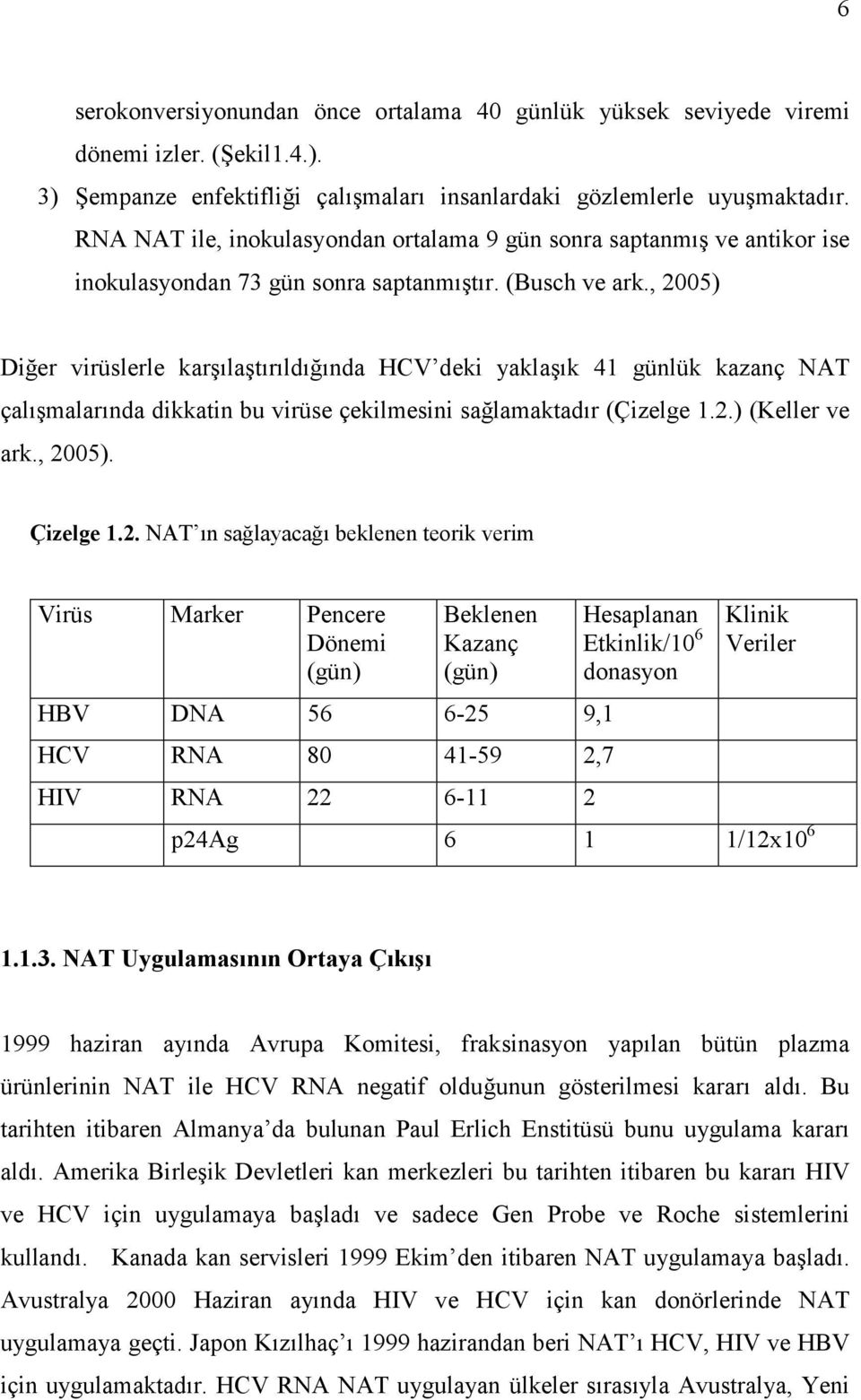 , 2005) Diğer virüslerle karşılaştırıldığında HCV deki yaklaşık 41 günlük kazanç NAT çalışmalarında dikkatin bu virüse çekilmesini sağlamaktadır (Çizelge 1.2.) (Keller ve ark., 2005). Çizelge 1.2.