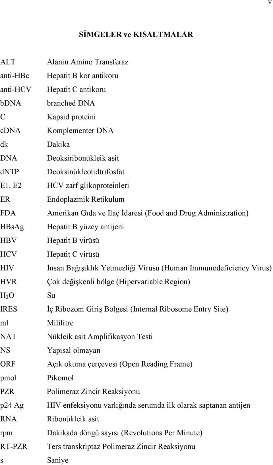 antijeni HBV Hepatit B virüsü HCV Hepatit C virüsü HIV İnsan Bağışıklık Yetmezliği Virüsü (Human Immunodeficiency Virus) HVR Çok değişkenli bölge (Hipervariable Region) H 2 O Su IRES İç Ribozom Giriş