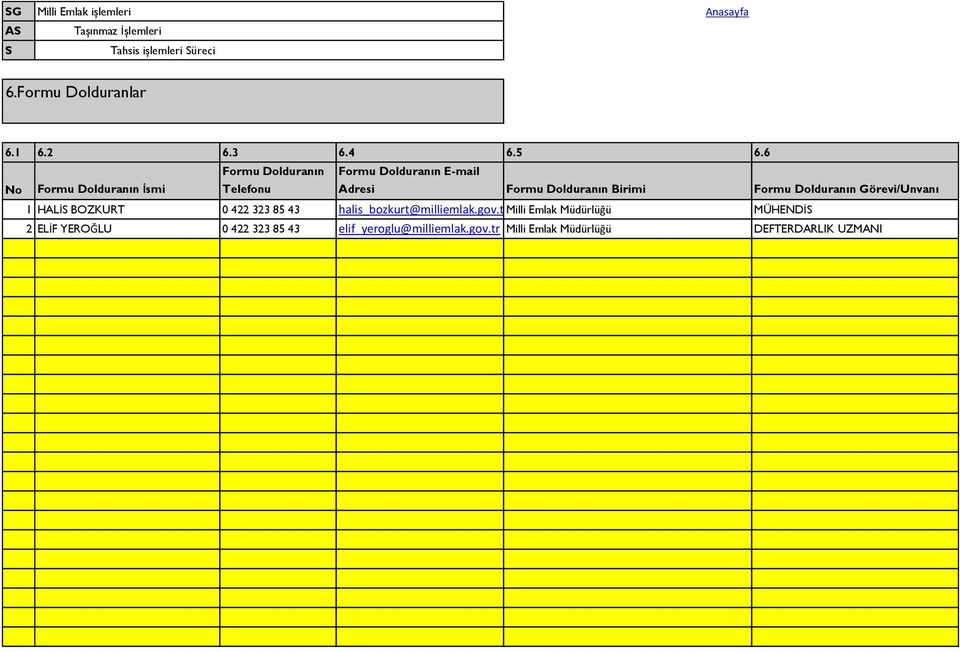 6 No Formu Dolduranın İsmi Formu Dolduranın Telefonu Formu Dolduranın E-mail Adresi Formu Dolduranın Birimi