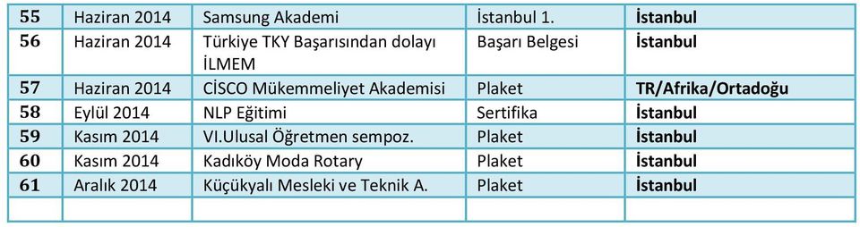 CİSCO Mükemmeliyet Akademisi Plaket TR/Afrika/Ortadoğu 58 Eylül 2014 NLP Eğitimi Sertifika İstanbul 59