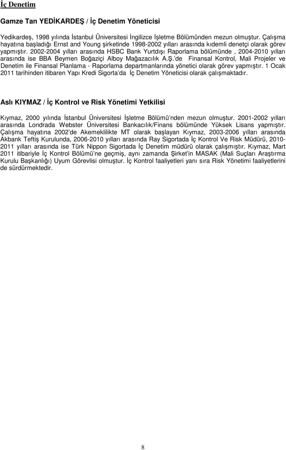 2002-2004 yılları arasında HSBC Bank Yurtdışı Raporlama bölümünde, 2004-2010 yılları arasında ise BBA Beymen Boğaziçi Alboy Mağazacılık A.Ş.