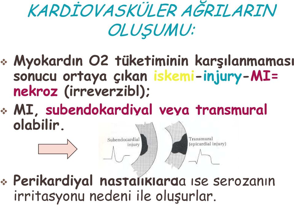 (irreverzibl); MI, subendokardiyal veya transmural olabilir.