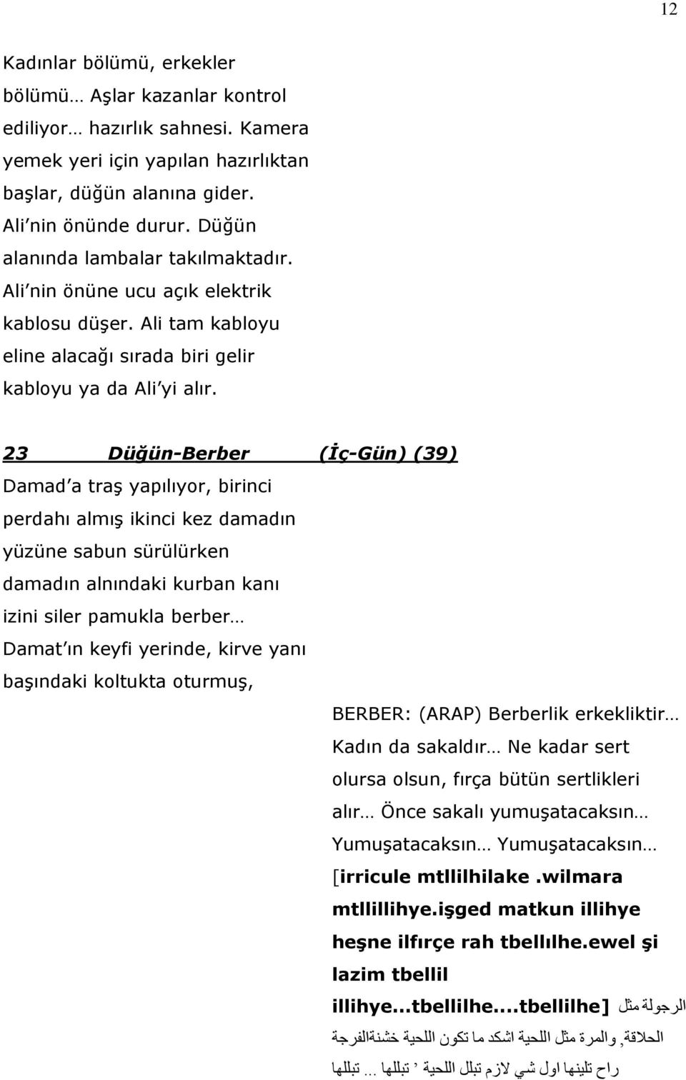 23 Düğün-Berber (İç-Gün) (39) Damad a traş yapılıyor, birinci perdahı almış ikinci kez damadın yüzüne sabun sürülürken damadın alnındaki kurban kanı izini siler pamukla berber Damat ın keyfi yerinde,