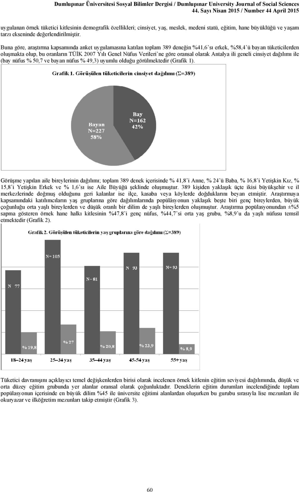 Buna göre, araştırma kapsamında anket uygulamasına katılan toplam 389 deneğin 4,6 sı erkek, 8,4 ü bayan tüketicilerden oluşmakta olup, bu oranların TÜİK 2007 Yılı Genel üfus Verileri ne göre oransal