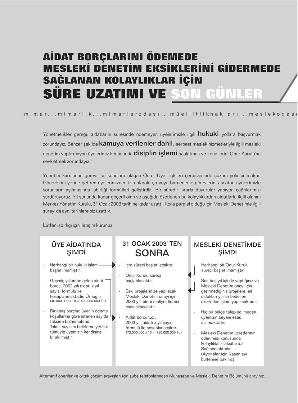 Benzer þekilde kamuya verilenler dahil, serbest meslek hizmetleriyle ilgili mesleki denetim yaptýrmayan üyelerimiz konusunda disiplin iþlemi baþlatmak ve kendilerini Onur Kurulu'na sevk etmek