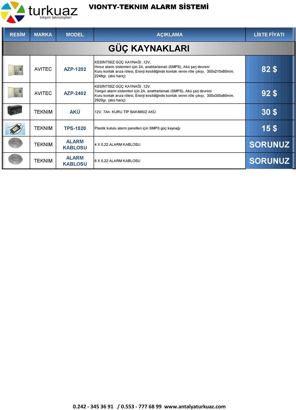 (akü hariç) 82 $ AVITEC AZP-2402 KESĠNTĠSĠZ GÜÇ KAYNAĞI.12V.