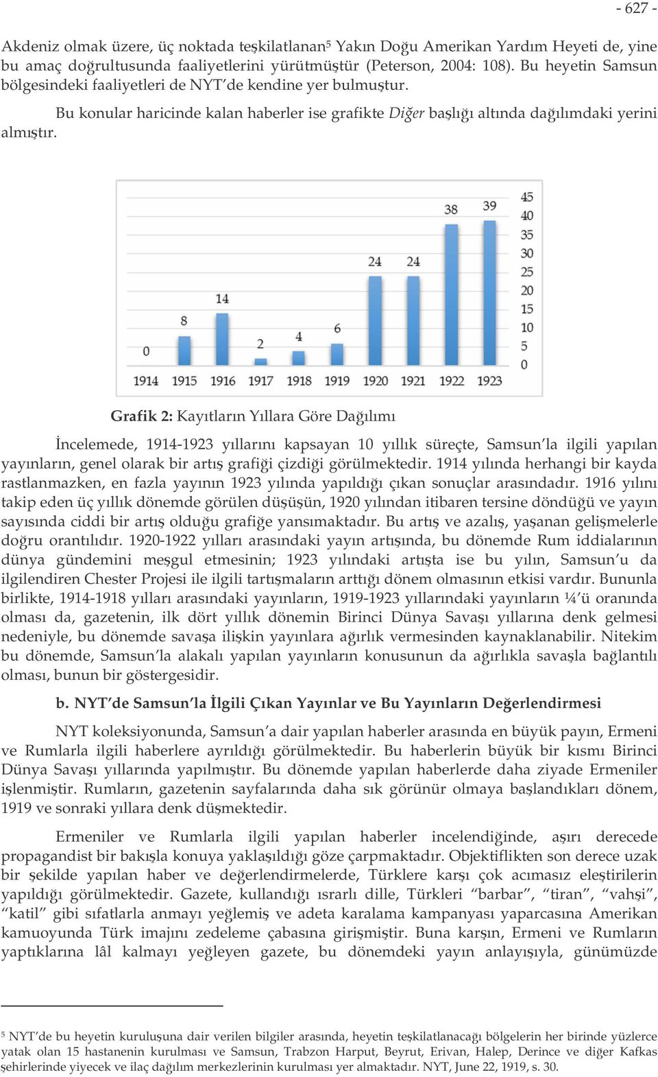 Grafik 2: Kayıtların Yıllara Göre Daılımı ncelemede, 1914-1923 yıllarını kapsayan 10 yıllık süreçte, Samsun la ilgili yapılan yayınların, genel olarak bir artı grafii çizdii görülmektedir.