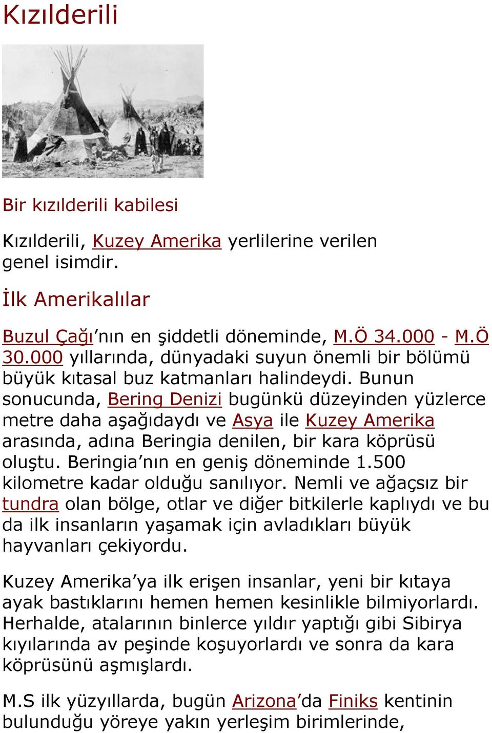 Bunun sonucunda, Bering Denizi bugünkü düzeyinden yüzlerce metre daha aşağıdaydı ve Asya ile Kuzey Amerika arasında, adına Beringia denilen, bir kara köprüsü oluştu. Beringia nın en geniş döneminde 1.