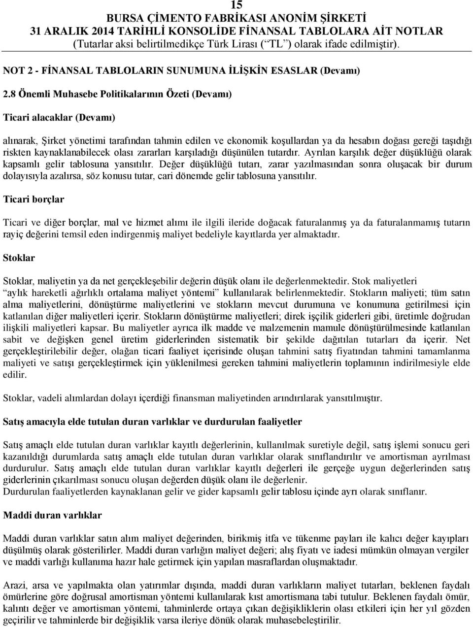 kaynaklanabilecek olası zararları karşıladığı düşünülen tutardır. Ayrılan karşılık değer düşüklüğü olarak kapsamlı gelir tablosuna yansıtılır.