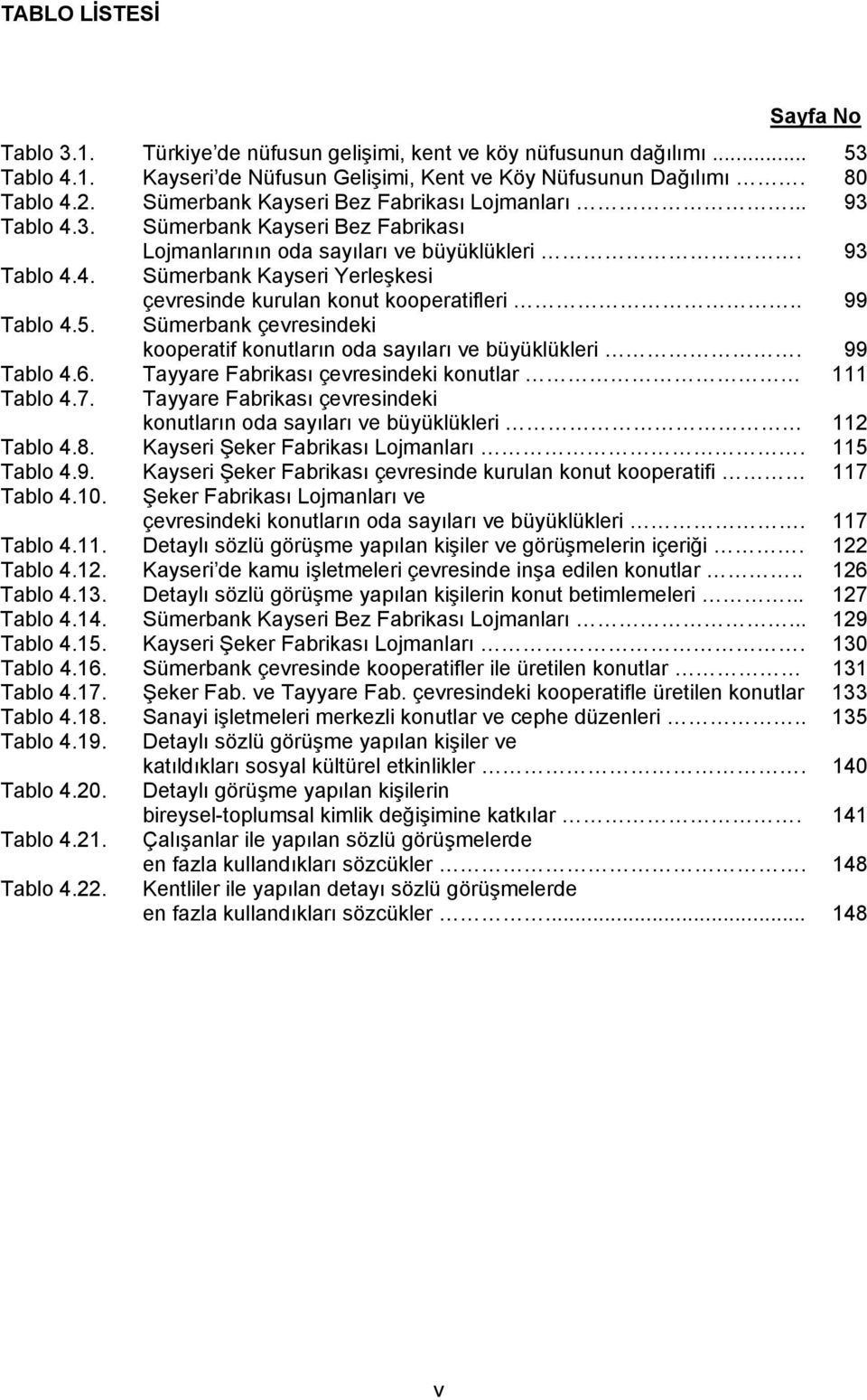 . 99 Tablo 4.5. Sümerbank çevresindeki kooperatif konutların oda sayıları ve büyüklükleri. 99 Tablo 4.6. Tayyare Fabrikası çevresindeki konutlar 111 Tablo 4.7.