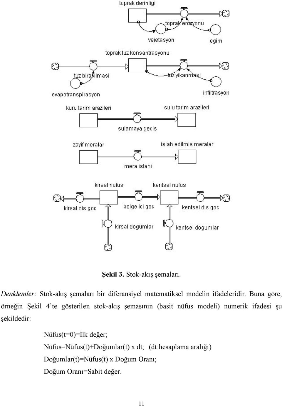 Buna göre, örneğin Şekil 4 te gösterilen stok-akış şemasının (basit nüfus modeli) numerik