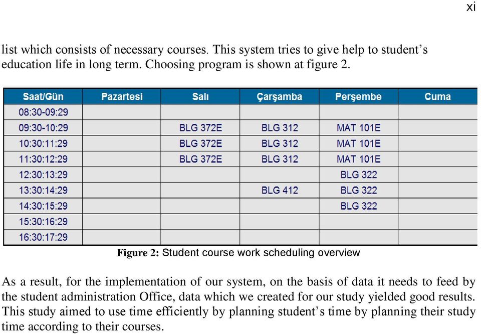 Figure 2: Student course work scheduling overview As a result, for the implementation of our system, on the basis of data it