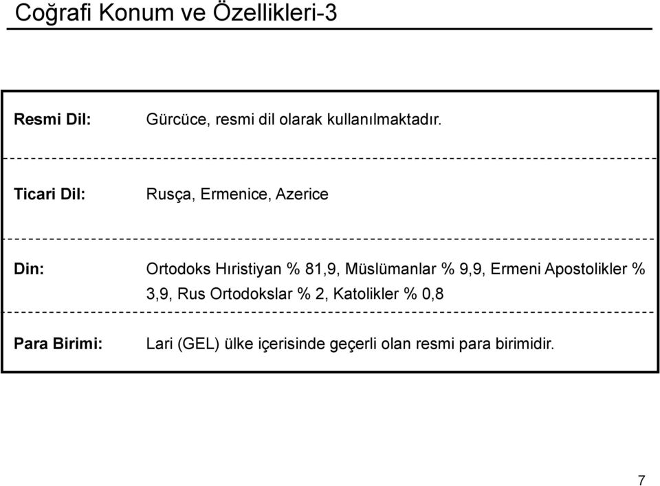 Ticari Dil: Rusça, Ermenice, Azerice Din: Ortodoks Hıristiyan % 81,9,