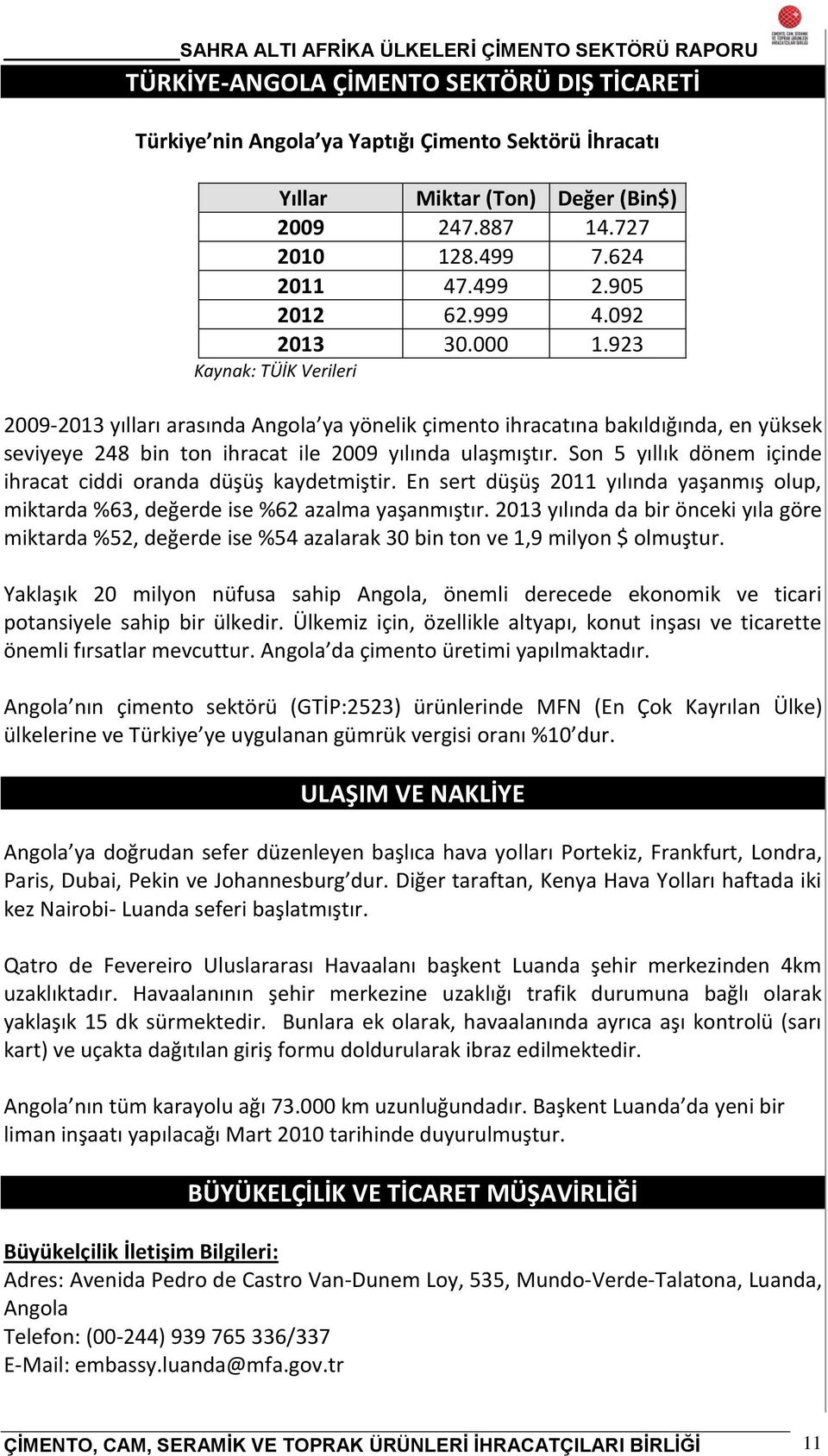 Son 5 yıllık dönem içinde ihracat ciddi oranda düşüş kaydetmiştir. En sert düşüş 2011 yılında yaşanmış olup, miktarda %63, değerde ise %62 azalma yaşanmıştır.