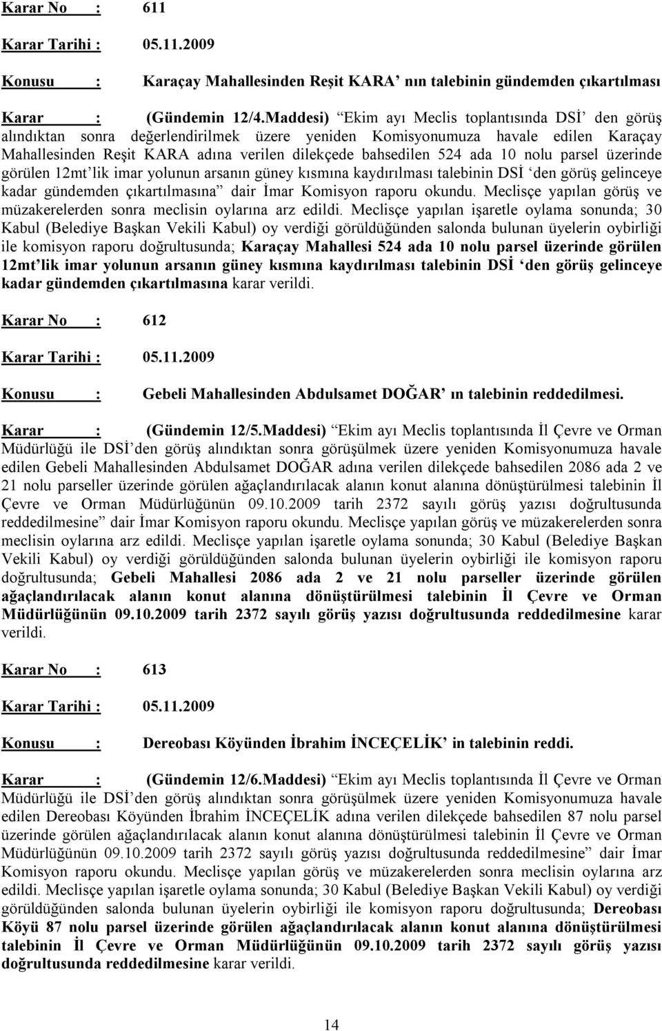 524 ada 10 nolu parsel üzerinde görülen 12mt lik imar yolunun arsanın güney kısmına kaydırılması talebinin DSİ den görüş gelinceye kadar gündemden çıkartılmasına dair İmar Komisyon raporu okundu.