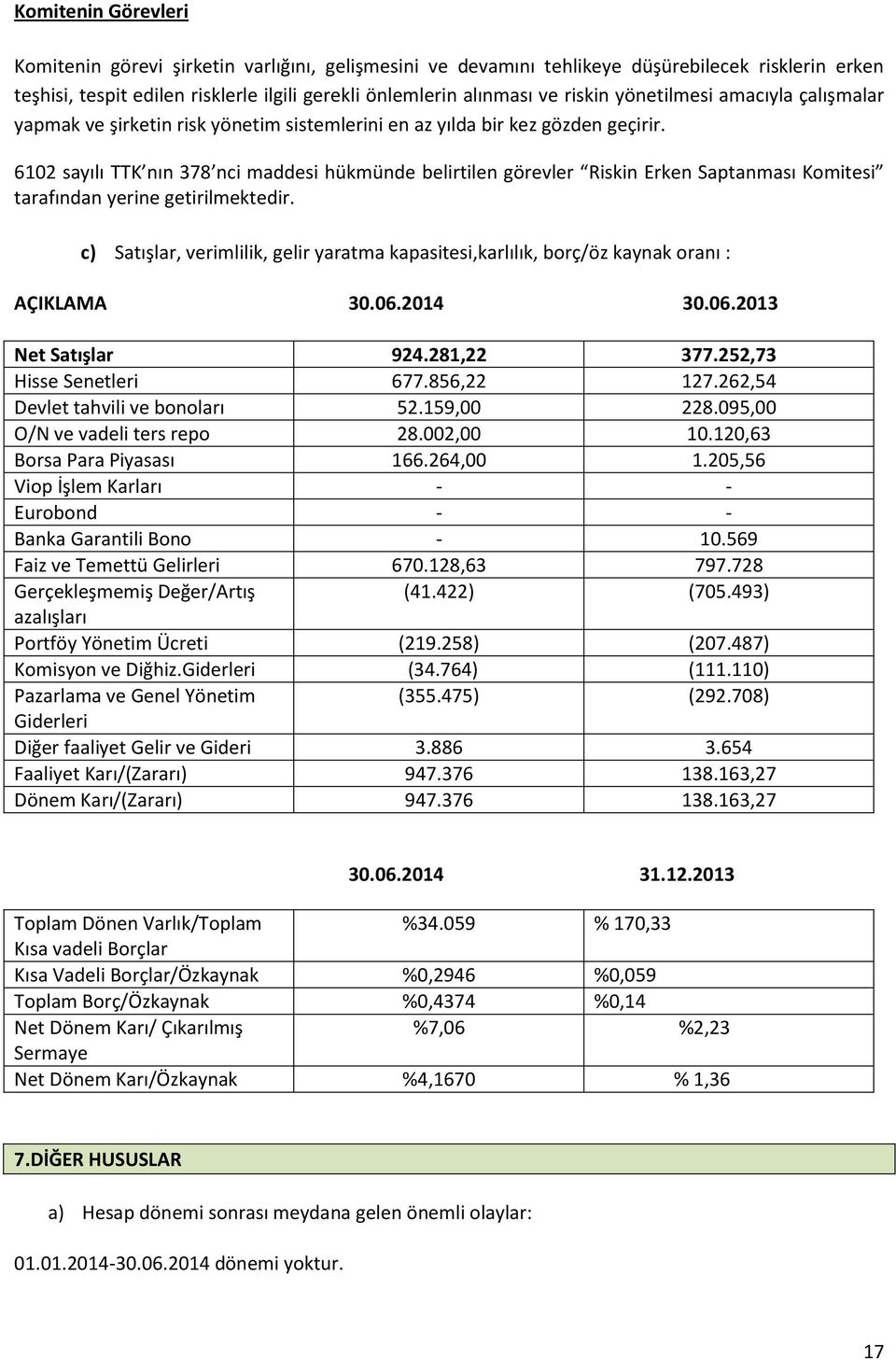 6102 sayılı TTK nın 378 nci maddesi hükmünde belirtilen görevler Riskin Erken Saptanması Komitesi tarafından yerine getirilmektedir.