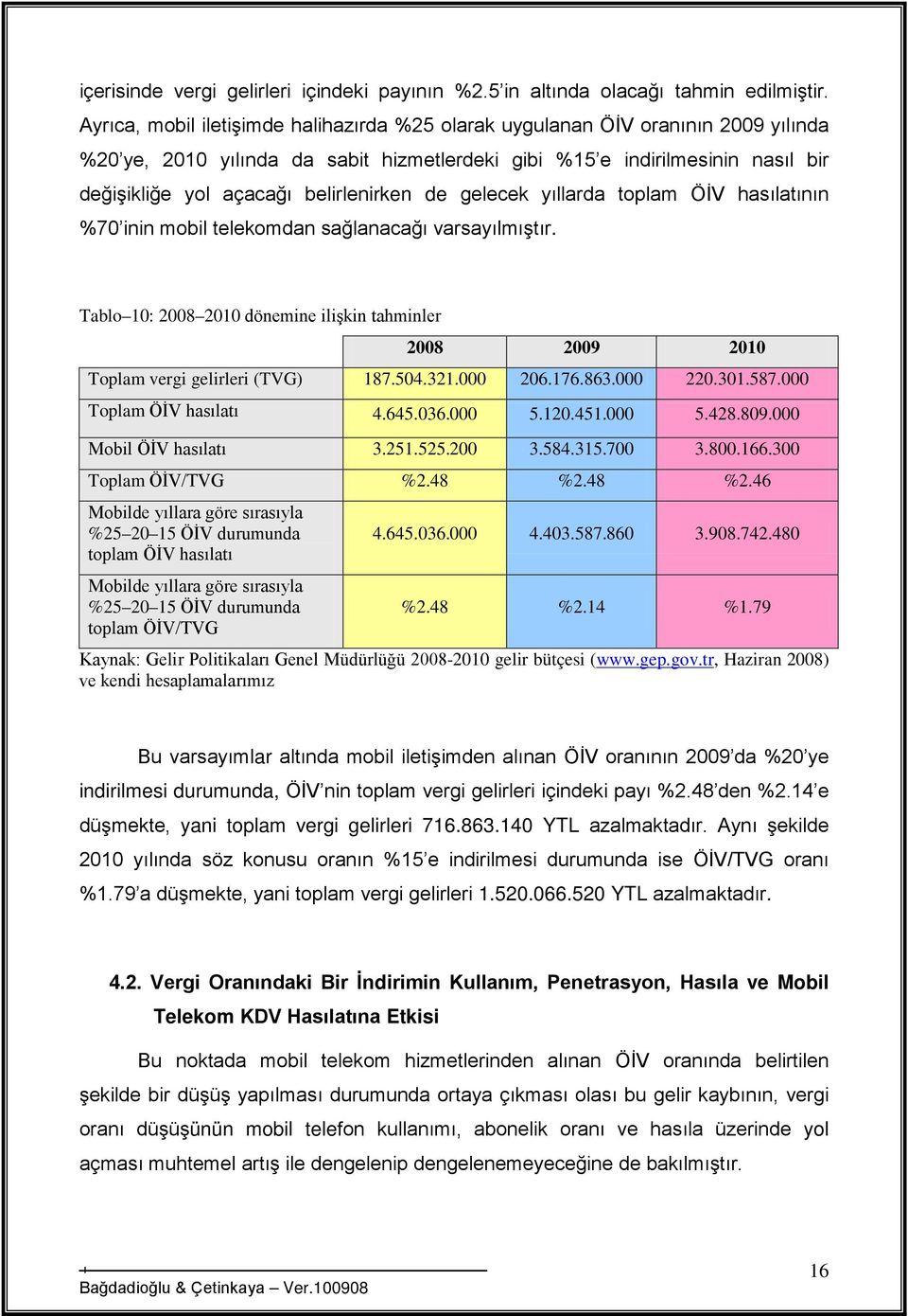 belirlenirken de gelecek yıllarda toplam ÖİV hasılatının %70 inin mobil telekomdan sağlanacağı varsayılmıştır.