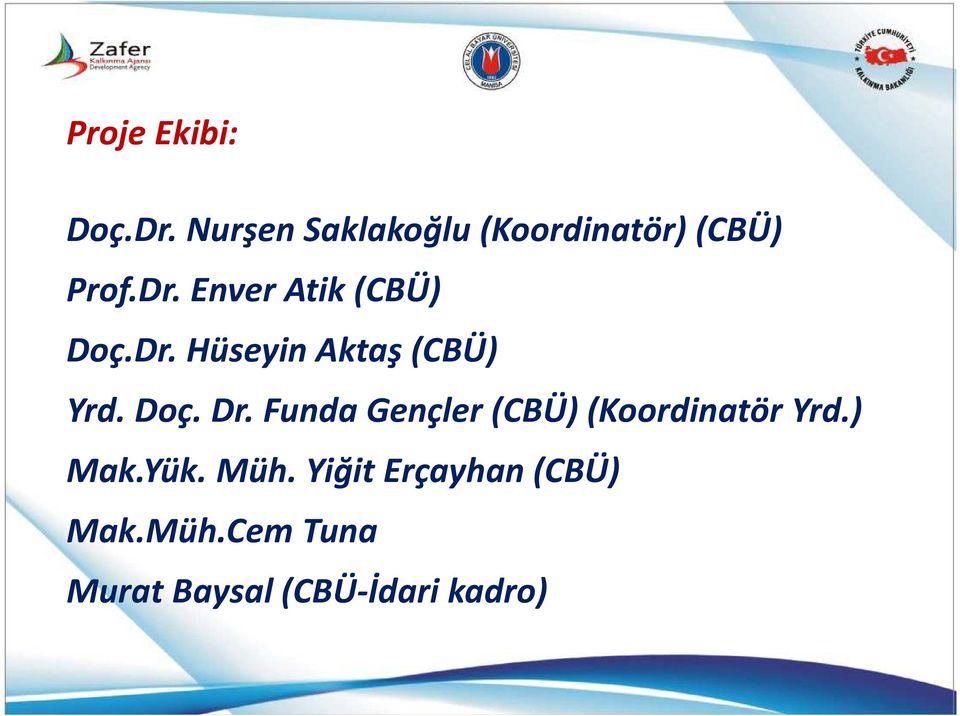 Enver Atik (CBÜ) Doç.Dr. Hüseyin Aktaş (CBÜ) Yrd. Doç. Dr.