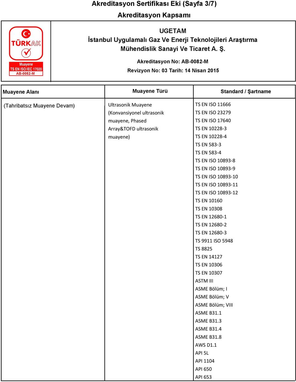 10228-4 TS EN 583-3 TS EN 583-4 TS EN ISO 10893-8 TS EN ISO 10893-9 TS EN ISO 10893-10 TS EN ISO 10893-11 TS EN ISO 10893-12