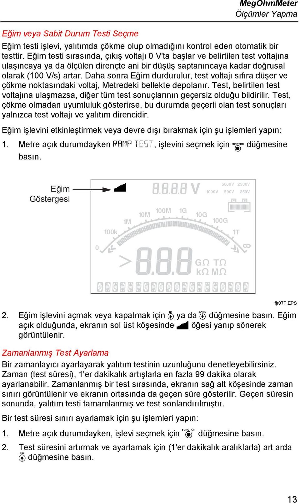 Daha sonra Eğim durdurulur, test voltajı sıfıra düşer ve çökme noktasındaki voltaj, Metredeki bellekte depolanır.