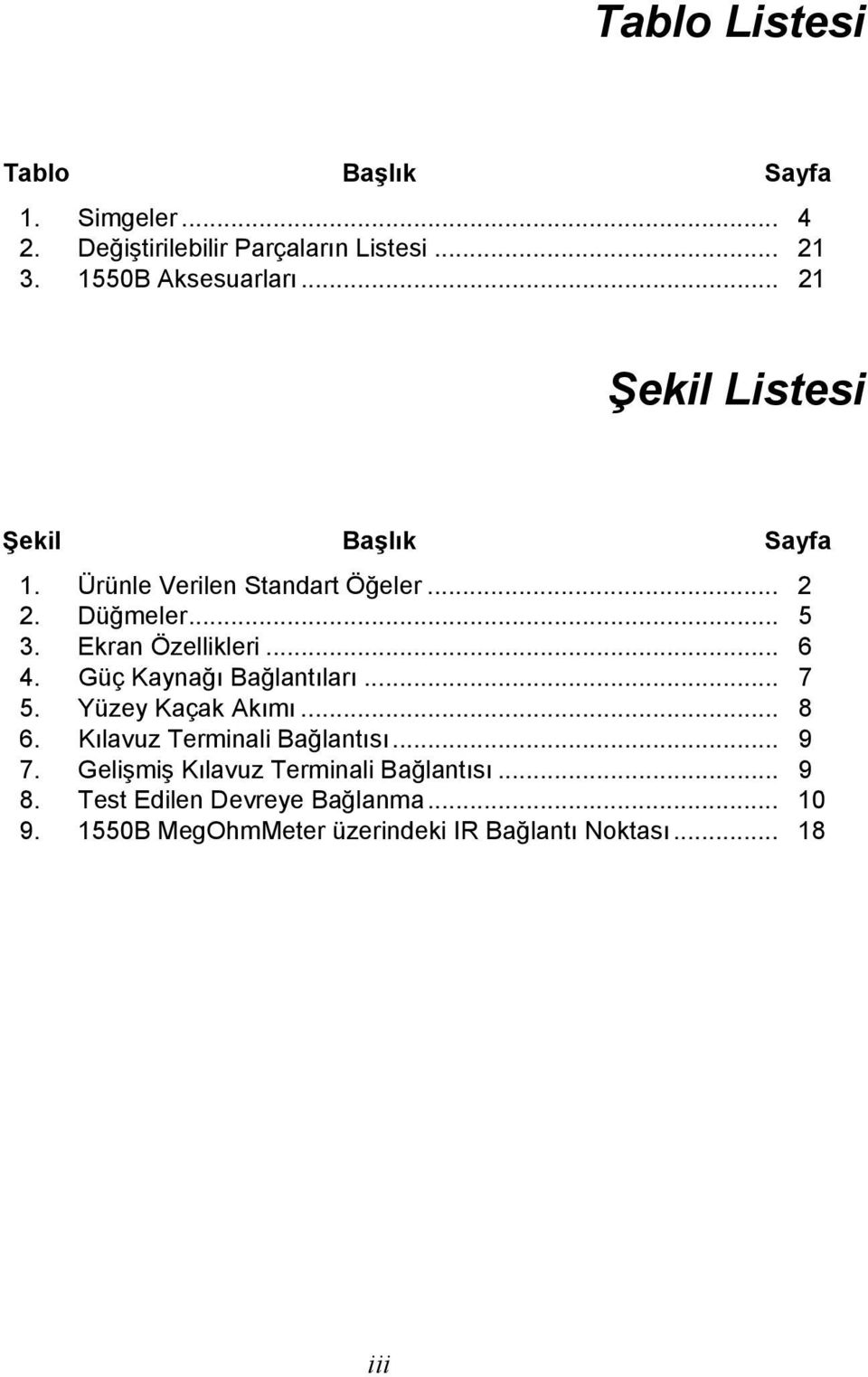 .. 6 4. Güç Kaynağı Bağlantıları... 7 5. Yüzey Kaçak Akımı... 8 6. Kılavuz Terminali Bağlantısı... 9 7.