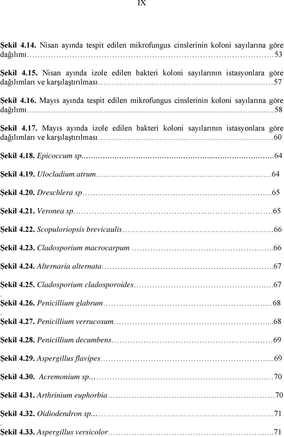 Mayıs ayında tespit edilen mikrofungus cinslerinin koloni sayılarına göre dağılımı 58 Şekil 4.17.