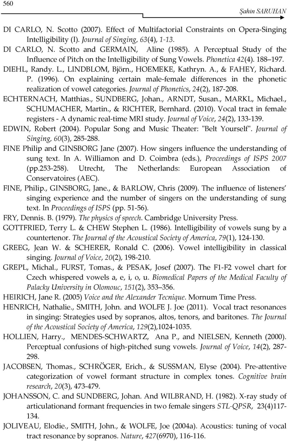 On explaining certain male-female differences in the phonetic realization of vowel categories. Journal of Phonetics, 24(2), 187-208. ECHTERNACH, Matthias., SUNDBERG, Johan., ARNDT, Susan.