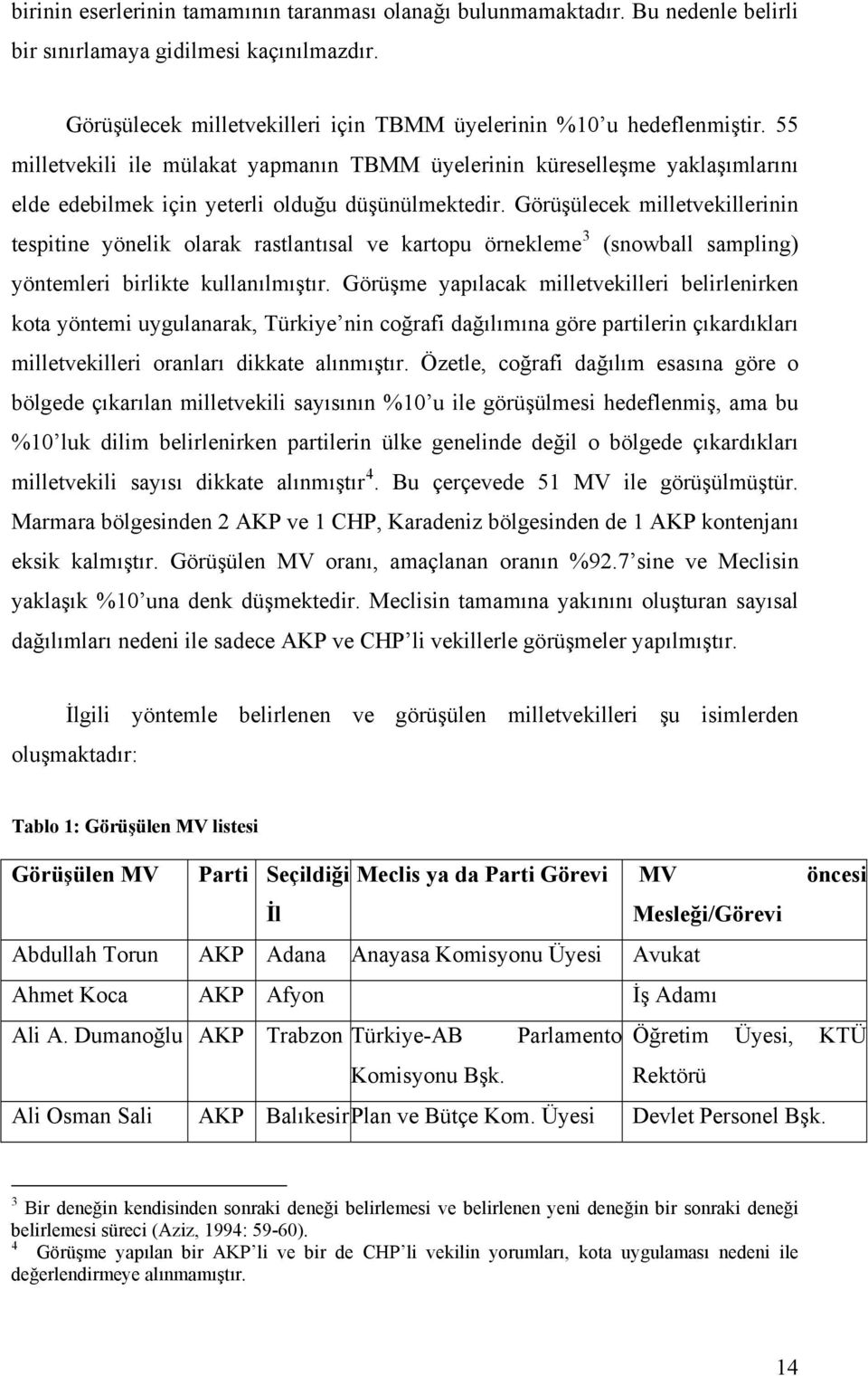 Görüşülecek milletvekillerinin tespitine yönelik olarak rastlantısal ve kartopu örnekleme 3 (snowball sampling) yöntemleri birlikte kullanılmıştır.