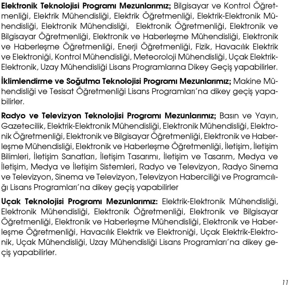 Kontrol Mühendisliği, Meteoroloji Mühendisliği, Uçak Elektrik- Elektronik, Uzay Mühendisliği Lisans Programlarına Dikey Geçiş yapabilirler.