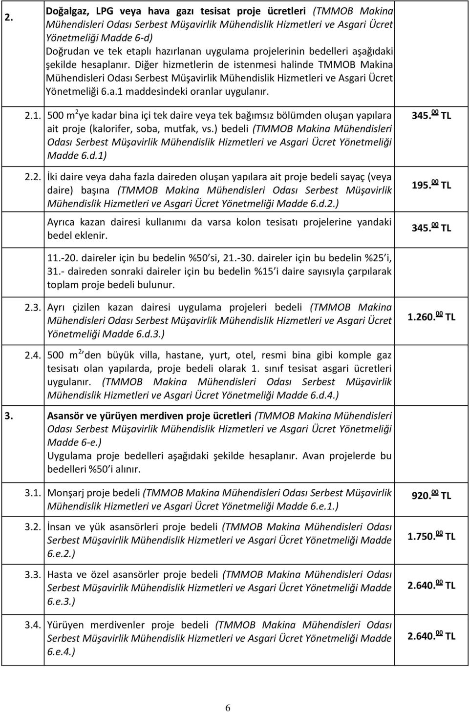 Diğer hizmetlerin de istenmesi halinde TMMOB Makina Mühendisleri Odası Serbest Müşavirlik Mühendislik Hizmetleri ve Asgari Ücret Yönetmeliği 6.a.1 