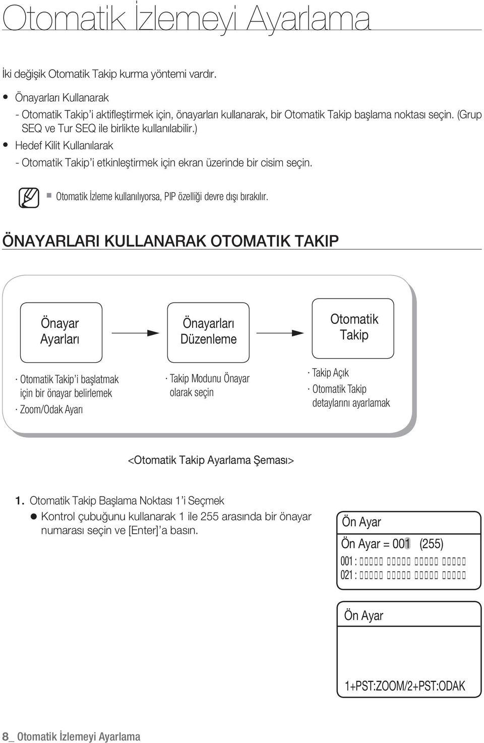 ) Hedef Kilit Kullanılarak - Otomatik Takip i etkinleştirmek için ekran üzerinde bir cisim seçin. M Otomatik İzleme kullanılıyorsa, PIP özelliği devre dışı bırakılır.