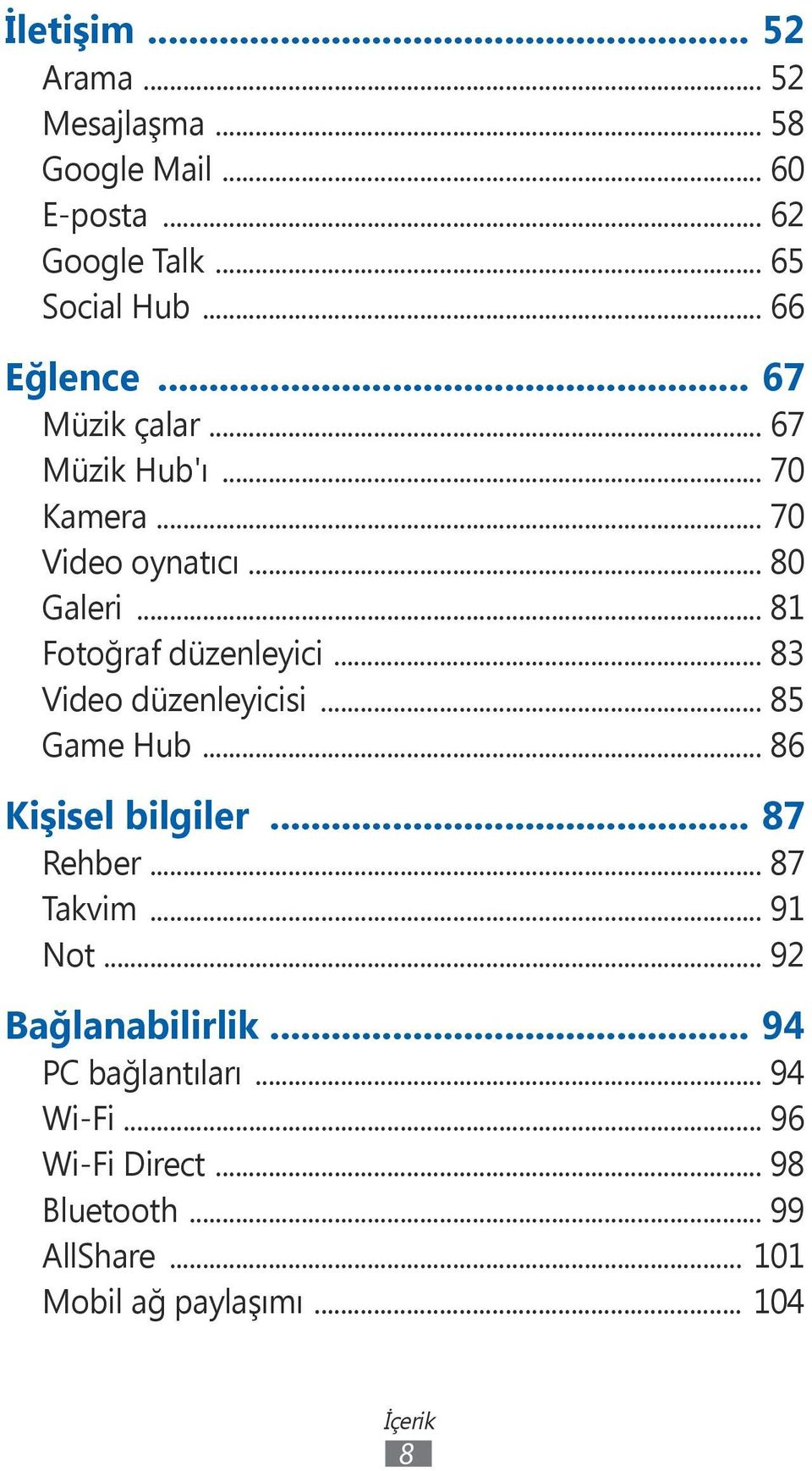 .. 83 Video düzenleyicisi... 85 Game Hub... 86 Kişisel bilgiler... 87 Rehber... 87 Takvim... 91 Not.