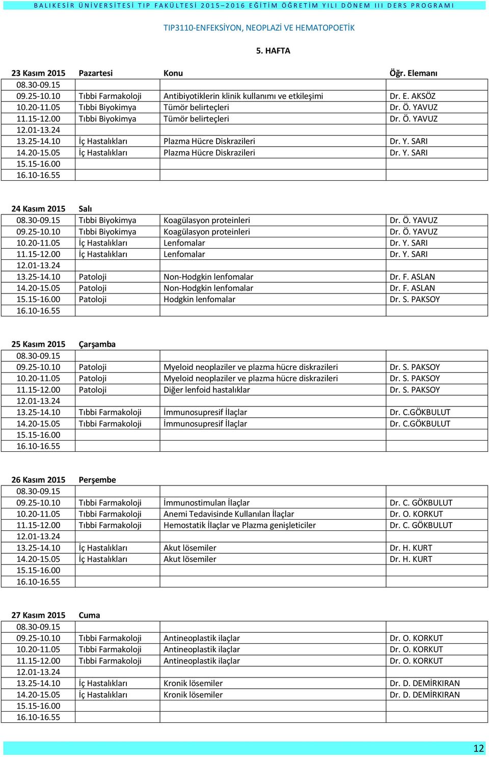 Y. SARI 24 Kasım 2015 Salı Tıbbi Biyokimya Koagülasyon proteinleri Dr. Ö. YAVUZ Tıbbi Biyokimya Koagülasyon proteinleri Dr. Ö. YAVUZ 10.20-11.05 İç Hastalıkları Lenfomalar Dr. Y. SARI İç Hastalıkları Lenfomalar Dr.