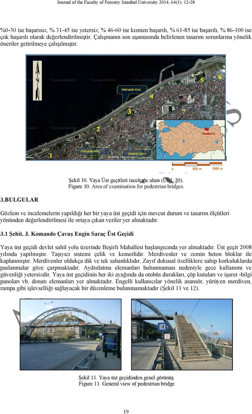 Area of examination for pedestrian bridges.