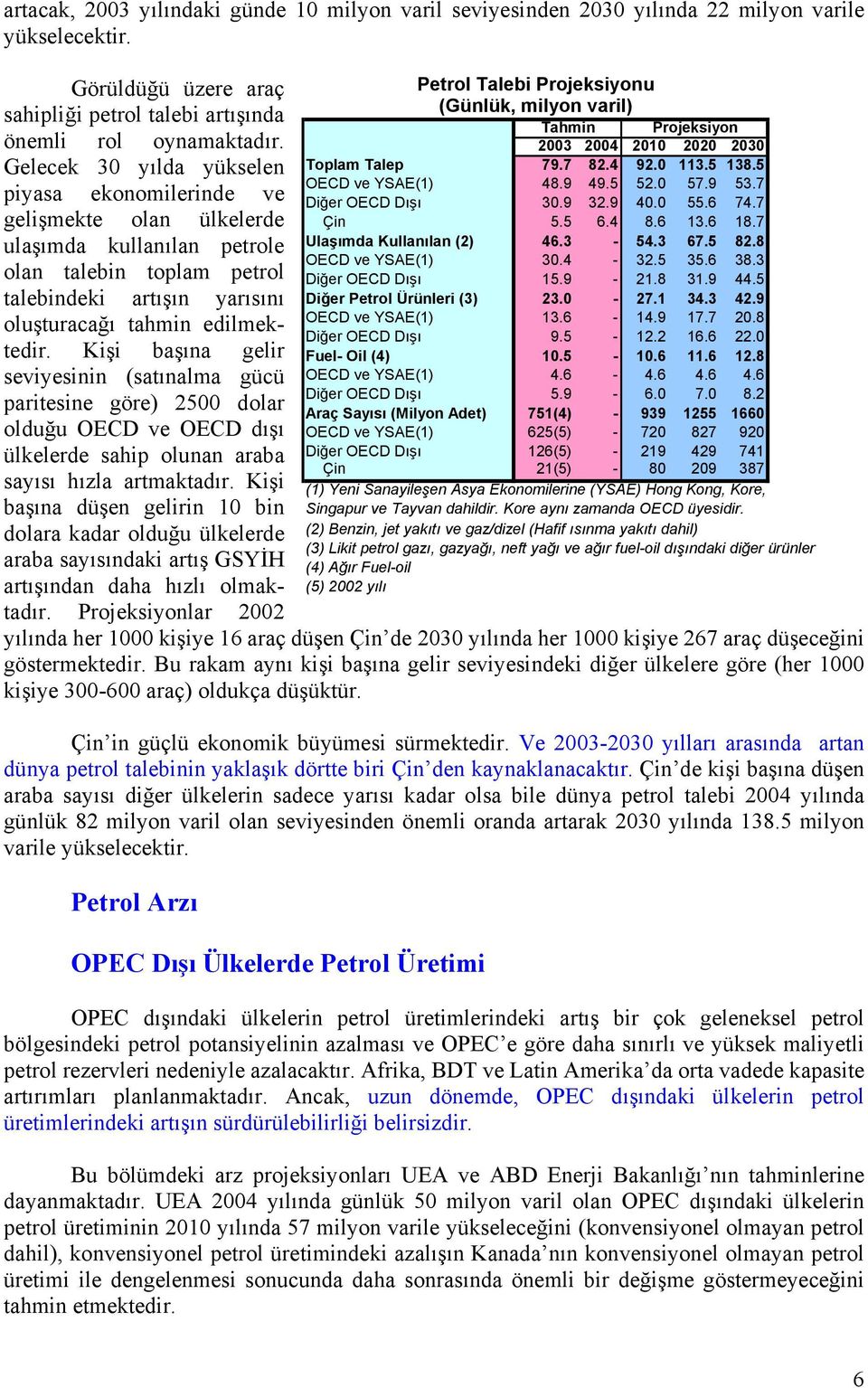 Kişi başına gelir seviyesinin (satınalma gücü paritesine göre) 2500 dolar olduğu OECD ve OECD dışı ülkelerde sahip olunan araba sayısı hızla artmaktadır.