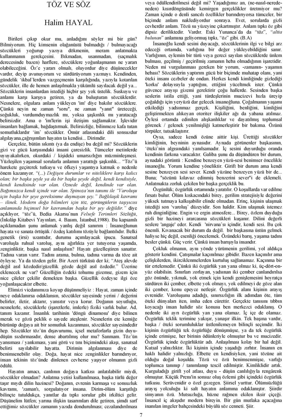 Bıkmadan, usanmadan, (saçmalık derecesinde bazen) harflere, sözcüklere yoğunlaşmanın ne yararı olabileceğini.