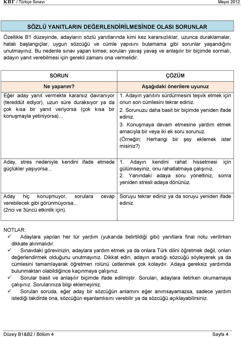 Bu nedenle sınav yapan kimse; soruları yavaş yavaş ve anlaşılır bir biçimde sormalı, adayın yanıt verebilmesi için gerekli zamanı ona vermelidir. SORUN Ne yaparım?