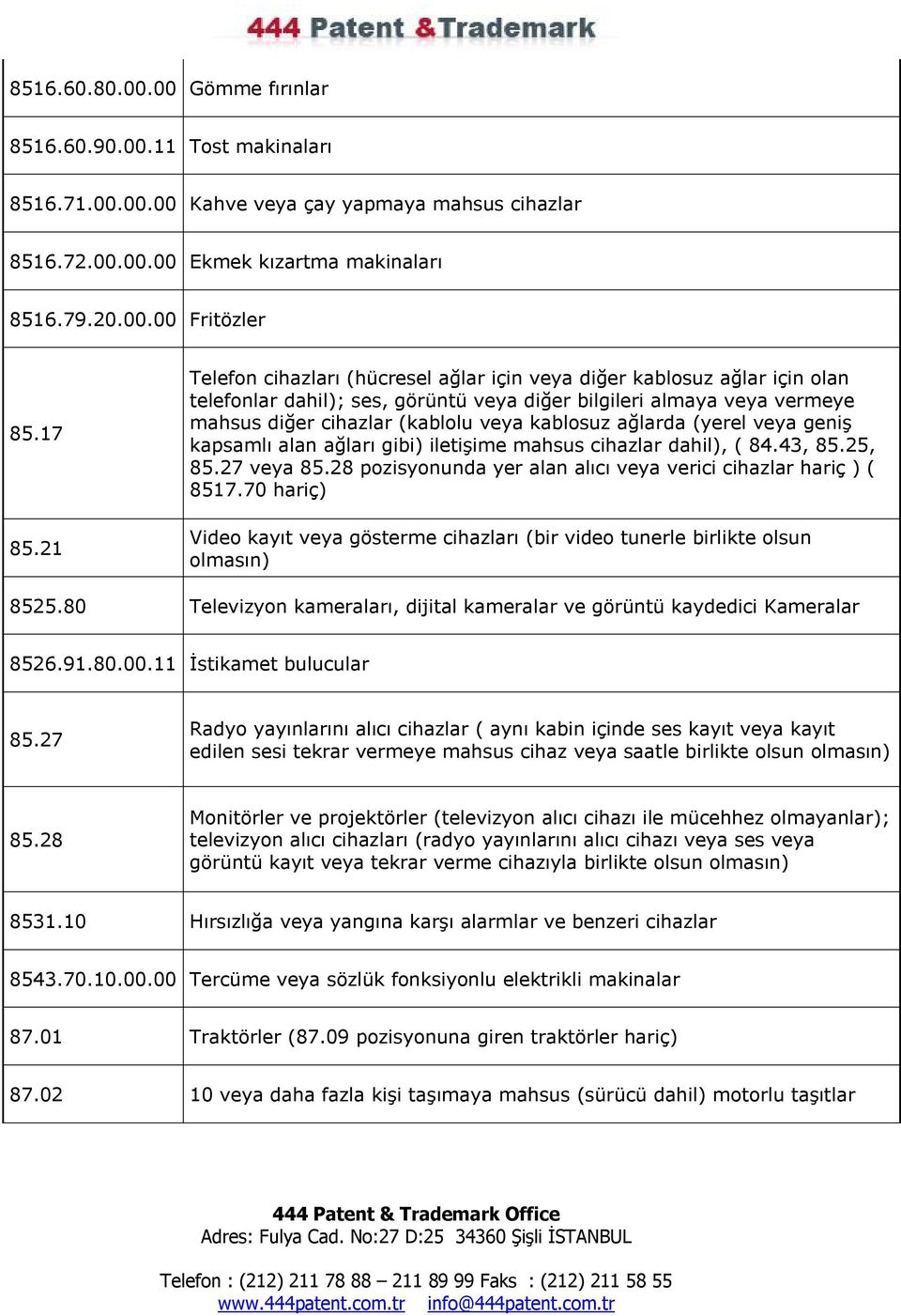 ağlarda (yerel veya geniş kapsamlı alan ağları gibi) iletişime mahsus cihazlar dahil), ( 84.43, 85.25, 85.27 veya 85.28 pozisyonunda yer alan alıcı veya verici cihazlar hariç ) ( 8517.