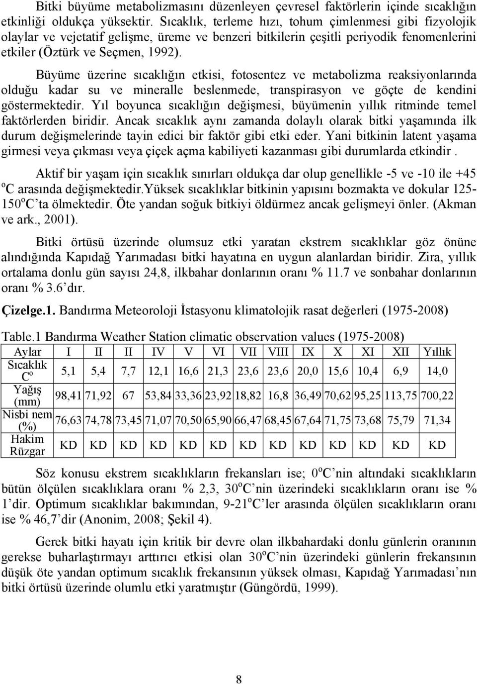 Büyüme üzerine sıcaklığın etkisi, fotosentez ve metabolizma reaksiyonlarında olduğu kadar su ve mineralle beslenmede, transpirasyon ve göçte de kendini göstermektedir.