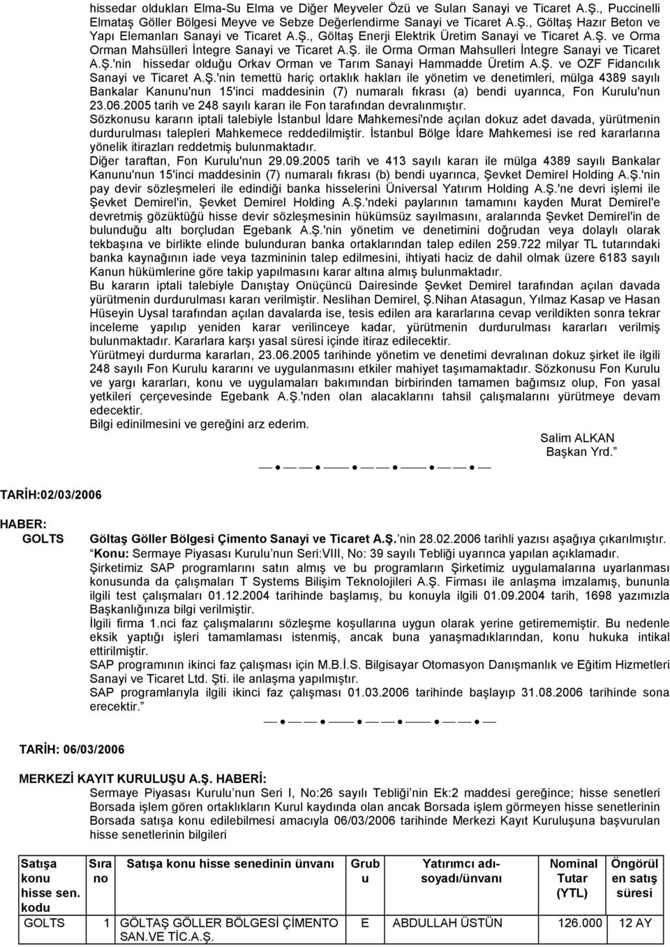 Snyi Hmmdde Üretim ve OZF Fidncılık Snyi ve Ticret 'nin temettü hriç ortklık hklrı ile yönetim ve denetimleri, mülg 4389 syılı Bnklr Knunu'nun 15'inci mddesinin (7) numrlı fıkrsı () bendi uyrınc, Fon